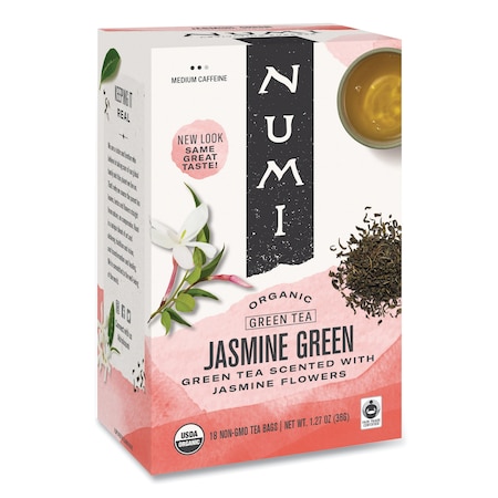 Numi Organic Teas, 1.27oz., Jasmine Green, PK18, Jasmine Green, Bag, Medium, 1.27 oz, 18 PK 10108